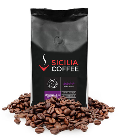 Italian-style espresso coffee beans.